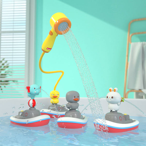 Animal Spray Water Boat Toy Set with Elephant, Duck, and Bunny - Fun Bath Time Toys for Kids